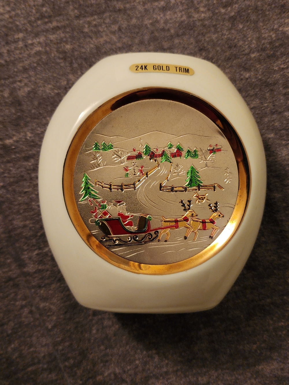 Vintage Art of Chokin 5" Bud Vase Japan 24K Gold Trim Christmas Sleigh Scene